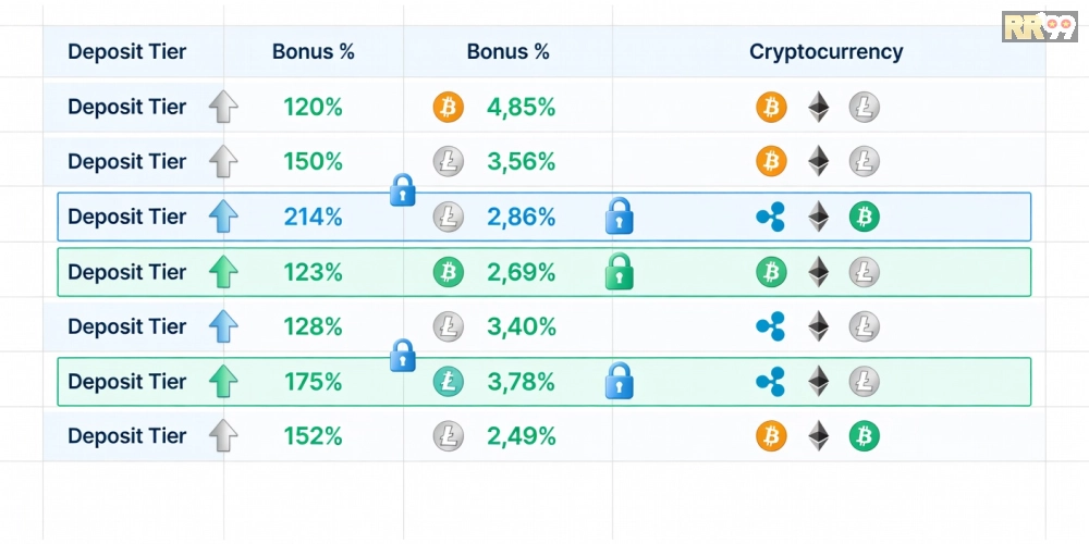 Bảng giá chi tiết các gói nạp tiền và bonus tại crypto casino rr99 năm 2025