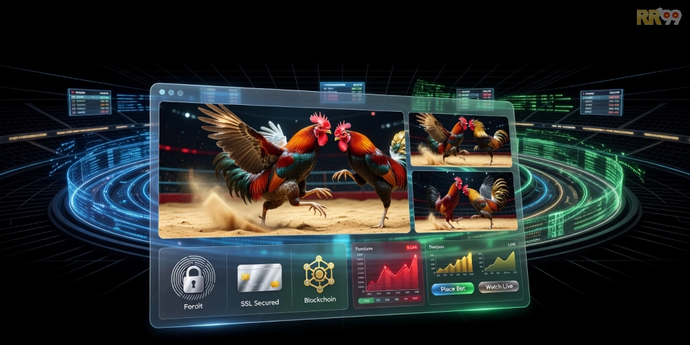 Minh họa khái niệm đá gà online rr99 với giao diện nền tảng hiện đại