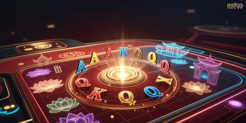 Minh họa giao diện game bài nổ hũ rr99 với jackpot hấp dẫn và các lá bài đa dạng