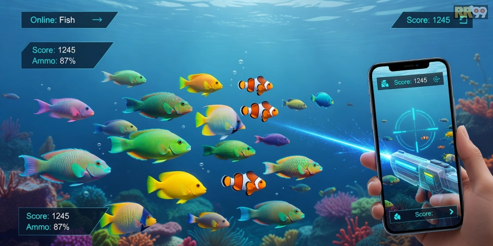 Minh họa khái niệm game bắn cá online rr99 với giao diện hấp dẫn và người chơi