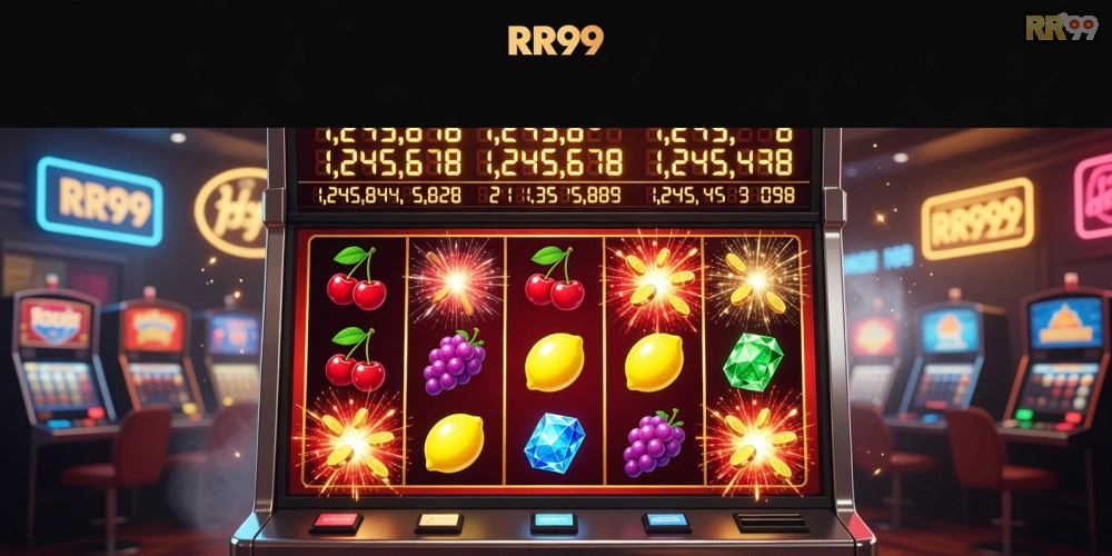 Minh họa giao diện game nổ hũ rr99 với các biểu tượng jackpot hấp dẫn