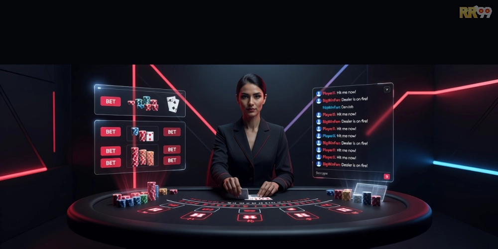 Hình minh họa khái niệm trực tiếp casino rr99 với dealer chuyên nghiệp và giao diện hiện đại