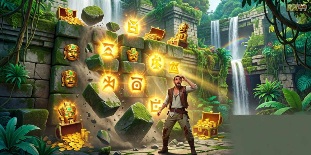 Hình ảnh nhân vật Gonzo khám phá kho báu trong game nổ hũ rr99