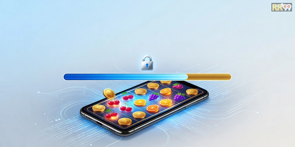 Minh họa khái niệm tải game nổ hũ rr99 với giao diện ứng dụng hiện đại
