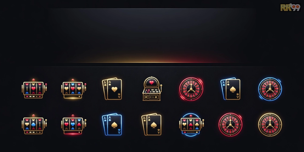 Khái niệm top casino rr99 được minh họa qua các biểu tượng trò chơi phổ biến